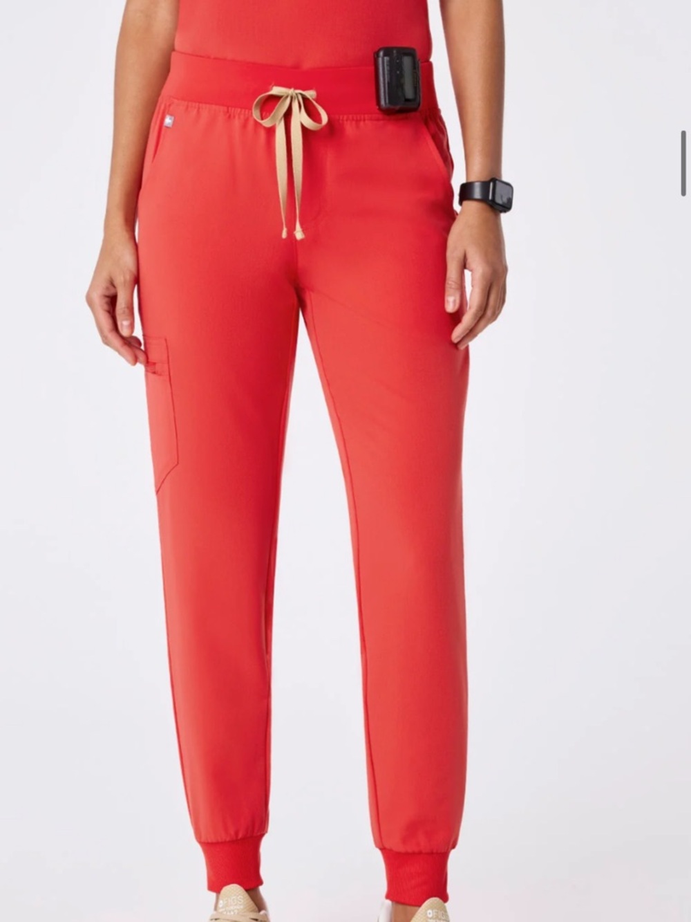 Figs Coral Red Drawstring Jogger Scrub Pants